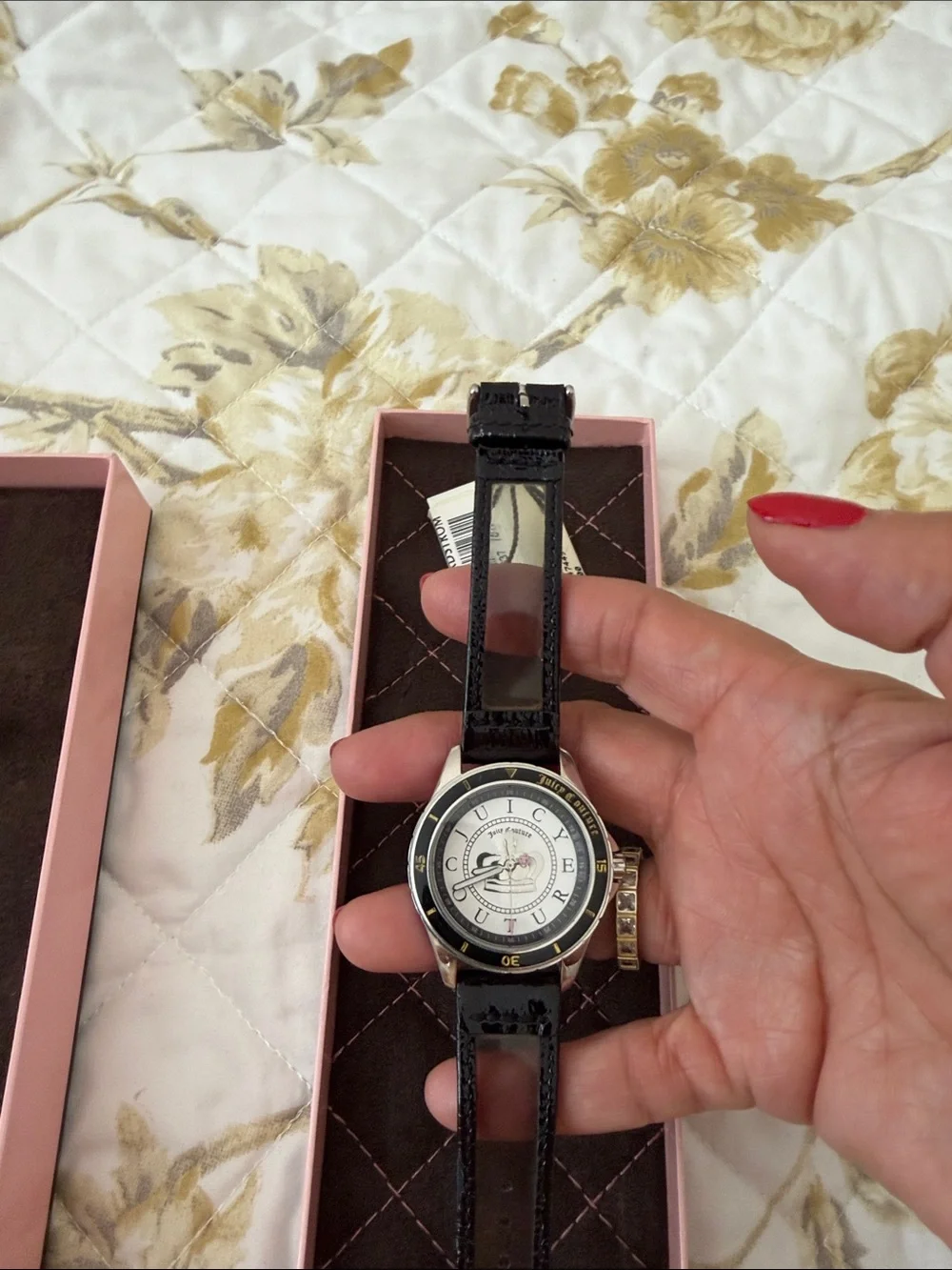 Juicy Couture Black Patent Leather Watch with Silver-Tone Case